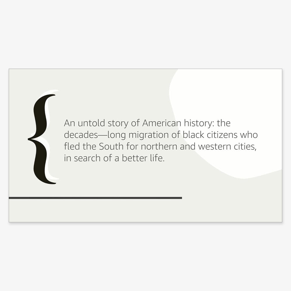 A graphic with a large black curly bracket on the left and text: The Warmth Of Other Suns is a nonfiction book about the Great Migration, when Black Americans left the South for northern and western cities seeking better lives.