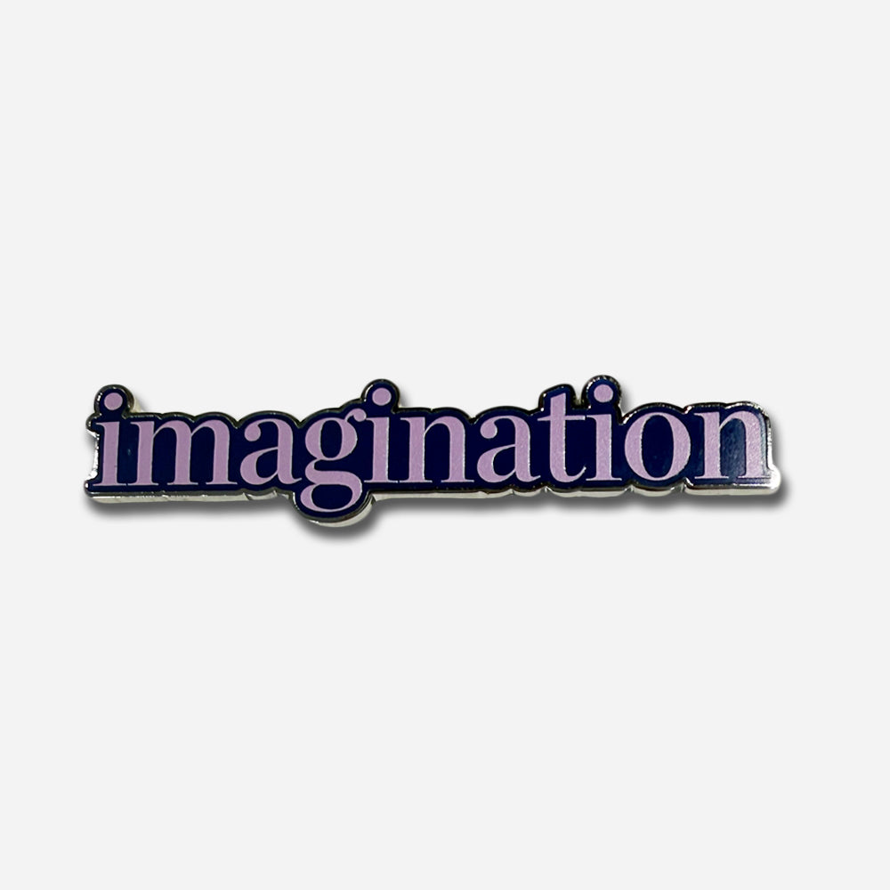 The Obama Presidential Center Imagination Magnet features the word "imagination" in bold, lowercase purple letters with a white and black outline on a plain white background.