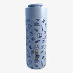 The Obama Presidential Center Hope Water Bottle is light blue with a screw-top lid, decorated with small blue icons, celebrating the vibrant spirit of Chicago's South Side and sustainable community garden initiatives.