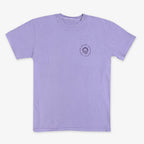 The Obama Presidential Center Hope to Action T-shirt in light purple features a small circular logo with a rising sun and “Obama Presidential Center” text on the left chest, shown laid flat on a white background.