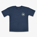 Denim Obama Presidential Center Home Court T-shirt with a small circular logo and stylized "O" on the left chest, displayed flat on a white background.