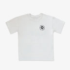 The Obama Presidential Center Home Court T-shirt is a plain white short-sleeve tee with a small black circular logo and "Obama Beach" and "Brasil" text around a wave icon on the upper left chest—ideal for casual style.