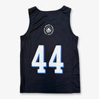 The Obama Presidential Center Home Court Youth Jersey is a black sleeveless basketball jersey with bold white/blue 44 on the back and a circular Obama Presidential Center logo above—part of the exclusive Home Court collection.