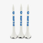 Three white Obama Presidential Center Golf Tees are standing upright. Each tee features the words READY TO GO and a blue circular logo printed vertically along the side, making them classic golf accessories for any enthusiast. The background is plain white.