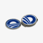 The Obama Presidential Center Hat Clip & Ball Markers feature two round pins with a blue and white rising sun design, displayed on a white background—ideal as stylish ball markers for any golf accessory set.