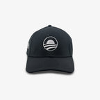 The Obama Presidential Center New Era Symbol Cap is a black baseball cap featuring a white embroidered rising sun logo over three curved lines, with a curved brim and visible stitching—perfect for fans of the Center's iconic style.