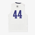 The Obama Presidential Center Home Court Jersey - White features a blue number 44 on the back and a circular logo with text and a wave design near the neckline.