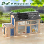 The Green Engineering: Clean Energy & Sustainable Living kit features a 14"x7"x8" model home with solar panels and a green roof. This STEM set offers clean energy demos, easy assembly, stickers, and customizable options for sustainable living.