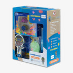 The Marine Biology STEAM Kit for kindergarteners includes colorful toy sea animals, a diver cutout, glow-in-the-dark marine life, and comes in underwater-themed packaging with #STAYCURIOUS and contents listed on the side.