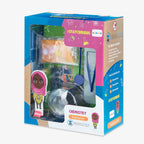 The Chemistry STEAM Kit for kindergarteners comes in a blue box labeled "Chemistry Kindergarten," featuring cartoon science graphics and clear windows that display the DIY crystal-making lab equipment inside.