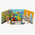 The Architecture and Engineering STEAM Kit, a construction-themed set from a Black-owned toy company, includes colorful plastic balls, sticks, builder cutouts, building illustrations, a ruler, and tools displayed on a white background.