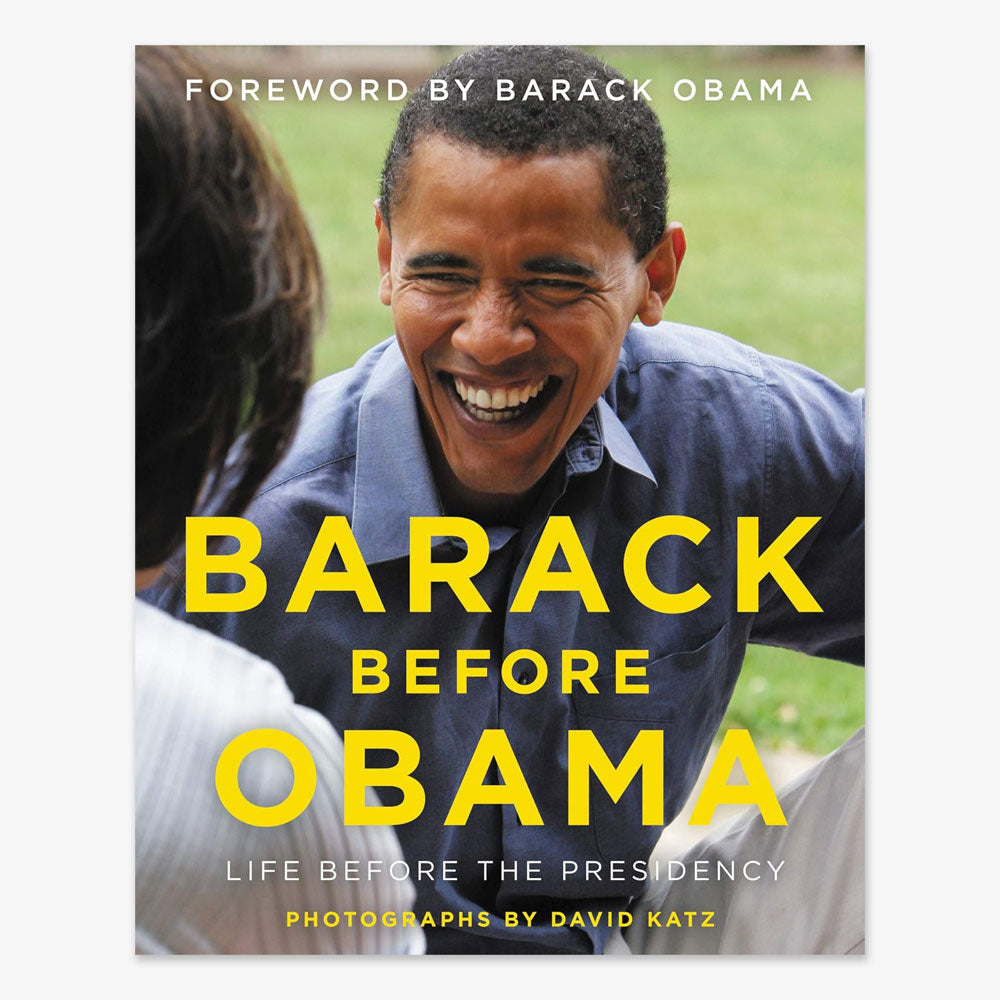 The book cover shows a smiling Barack Obama outdoors. "Barack Before Obama: Life Before the Presidency" features rare photos of Obama, with a foreword by him and photographs by David Katz.