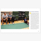 Three men in sportswear relax on gym bleachers beside a green mat, smiling together. Gym shelves and basketballs fill the background. On the right, text about "Barack Before Obama: Life Before the Presidency" is displayed.