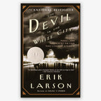 Book cover of "The Devil in the White City: Murder, Magic, and Madness at the Fair That Changed America," featuring a sepia night image of a domed building, award medallion, and striking white and gold text.