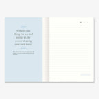 A page from Becoming: A Guided Journal for Discovering Your Voice features an inspiring quote about self-expression and space to write, with "BECOMING" at the bottom right, echoing Michelle Obama's empowering message.