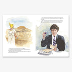 A two-page book spread in "Next Year in the White House: Barack Obama's First Presidential Seder" shows an ancient Egyptian figure by pyramids on the left and a man in a suit holding matzah at a Presidential Passover table on the right.
