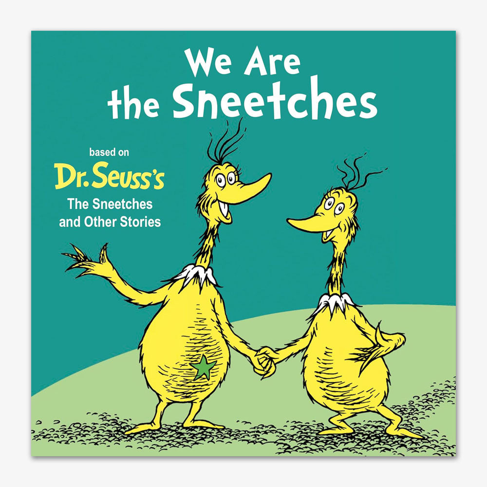 Two yellow, bird-like creatures with tufts of hair and long beaks hold hands and smile on the cover of We Are the Sneetches (Dr. Seuss's I Am Board Books), a perfect board book for babies and toddlers.