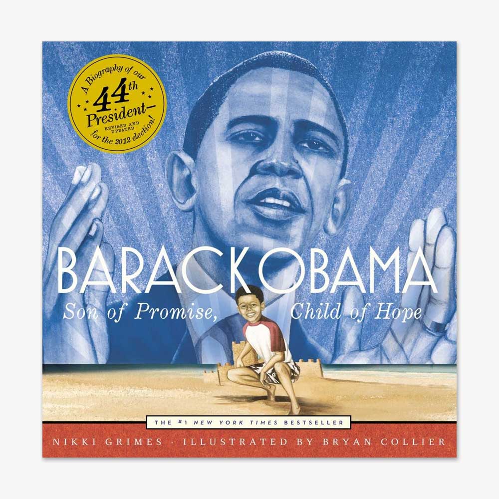 Book cover for "Barack Obama: Son of Promise, Child of Hope," a children's biography featuring Barack Obama and a young boy against a blue sky.