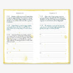 Rainbow One Line a Day: A Five-Year Memory Book shown open to March 8 and 9, with lined pages, space for memories, yellow watercolor accents, and handwritten entries in blue and black ink—ideal for recording daily reflections for five years.
