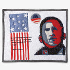 The Barack Obama Mini-Quilt Portrait Series features an abstract portrait in red, white, and blue with an American flag and the quote: "If you're walking down the right path...you'll make progress."—Barack Obama. Ideal for handmade gift lovers.