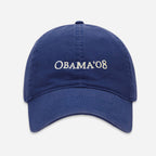 The Official Obama 2008 Campaign Hat - Blue features white embroidered "OBAMA 08" text on the front, making it perfect for fans and collectors of campaign memorabilia.