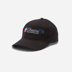 The Official Obama 2008 Campaign Hat - Black features "Obama '08" and "BarackObama.com" embroidered in white and blue, plus a red and white striped circular logo—ideal memorabilia for any Obama Foundation supporter.